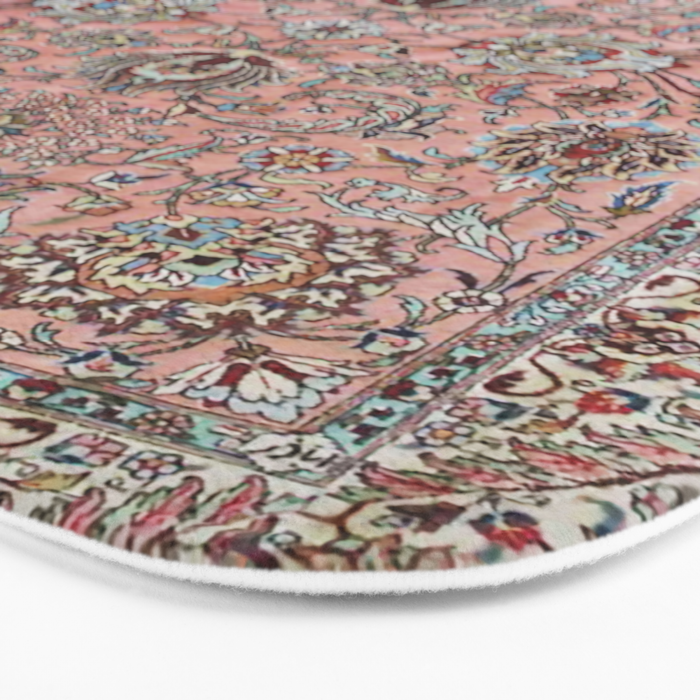 Pink Blue Burgundy Antique Tabriz Rug Print Bath Mat Gallery Image 3