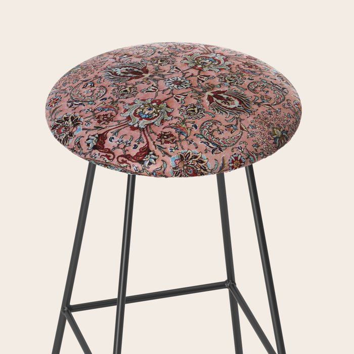 Pink Blue Burgundy Antique Tabriz Rug Print Stool Gallery Image 2