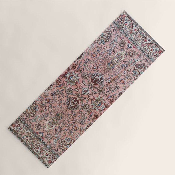 Pink Blue Burgundy Antique Tabriz Rug Print Yoga Mat Gallery Image 1