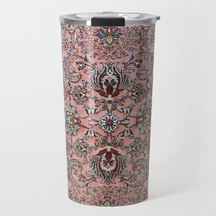 Pink Blue Burgundy Antique Tabriz Rug Print Travel Mug Gallery Image 1