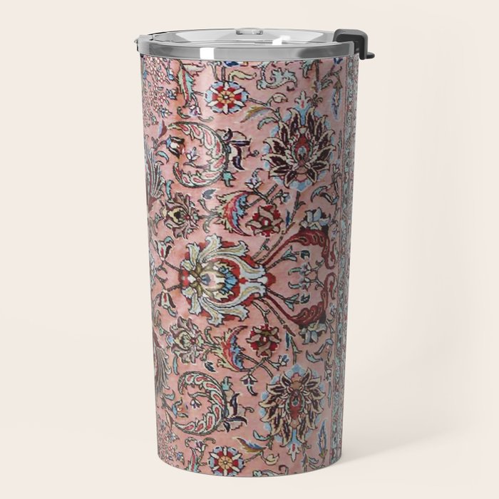 Pink Blue Burgundy Antique Tabriz Rug Print Travel Mug Gallery Image 2