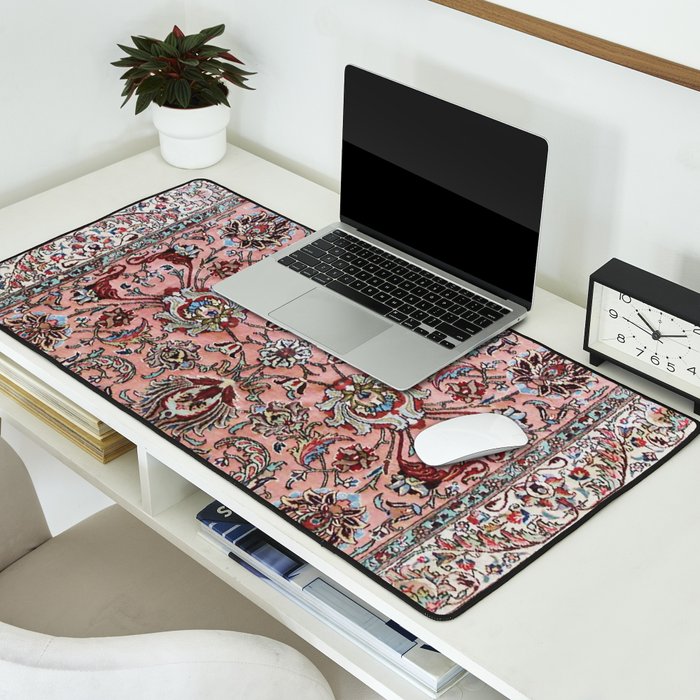Pink Blue Burgundy Antique Tabriz Rug Print Desk Mat Gallery Image 2