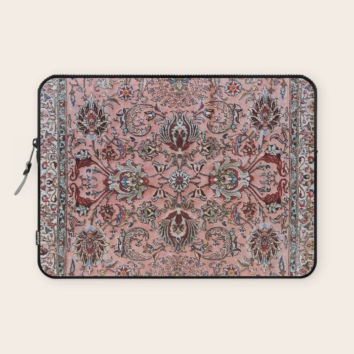 Pink Blue Burgundy Antique Tabriz Rug Print Laptop Sleeve Gallery Image 1