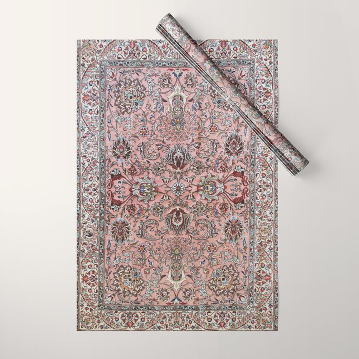 Pink Blue Burgundy Antique Tabriz Rug Print Wrapping Paper Gallery Image 1