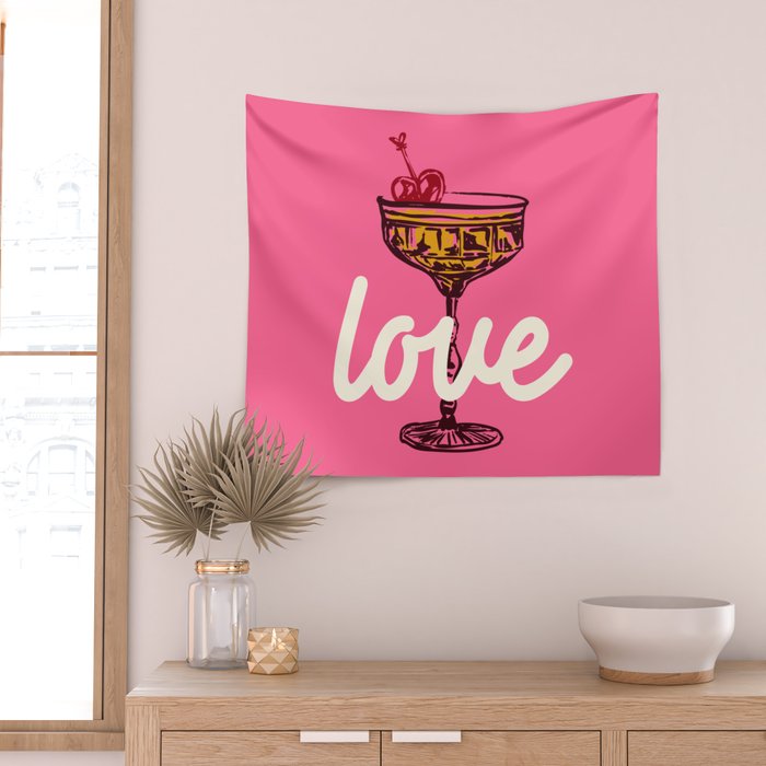 Love Cocktail Illustration Wall Tapestry Gallery Image 2