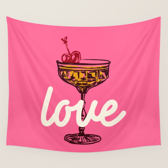 Love Cocktail Illustration Wall Tapestry Gallery Image 1