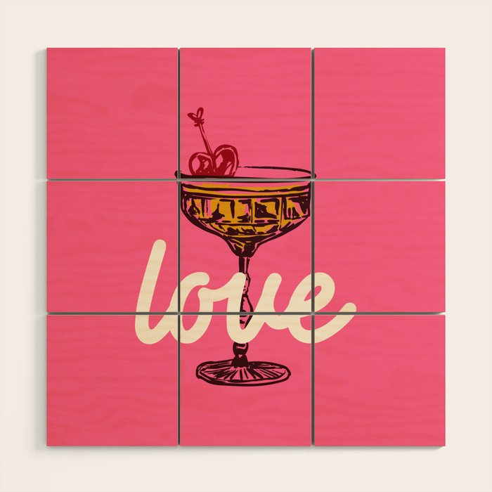 Love Cocktail Illustration Wood Wall Art Gallery Image 1
