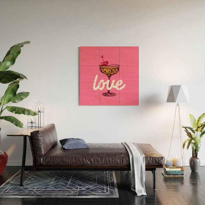 Love Cocktail Illustration Wood Wall Art Gallery Image 2