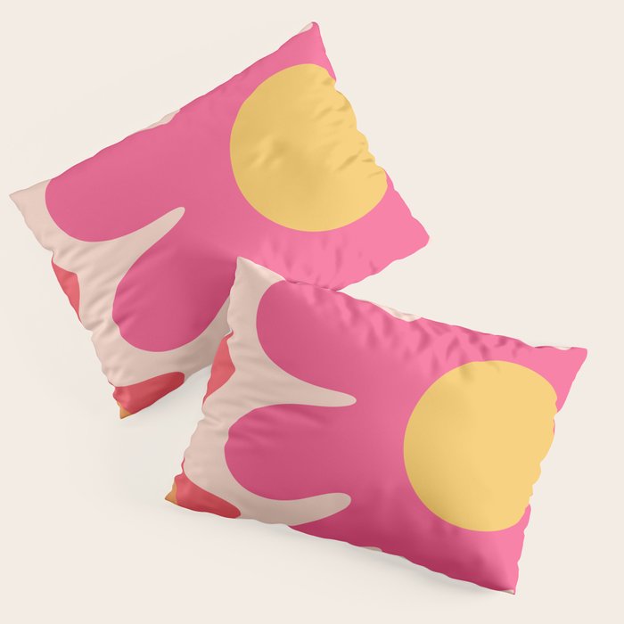 Happy Flower 60s Retro Vibe Hot Pink Orange Yellow Blush Pillow Sham Gallery Image 3
