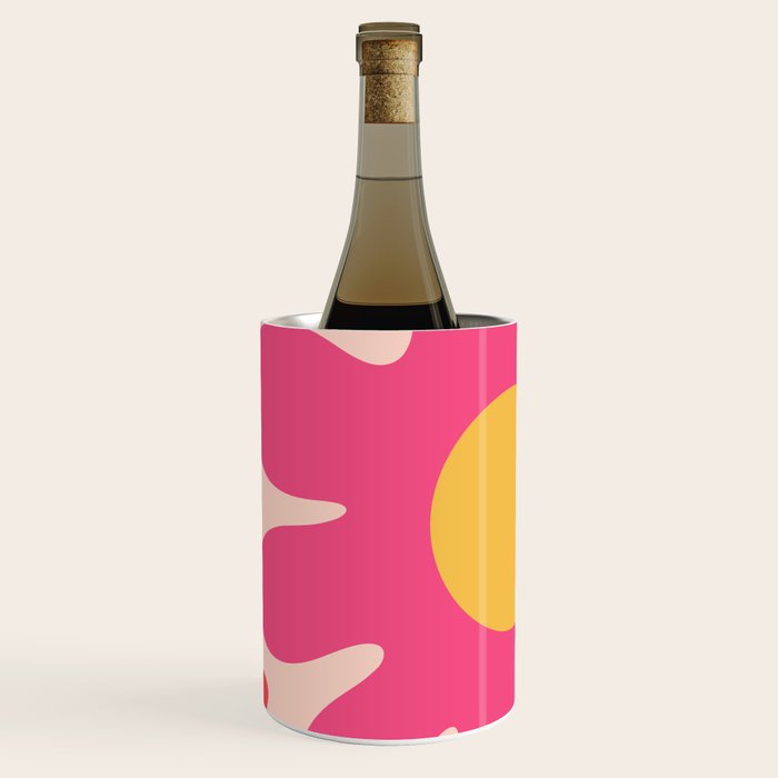Happy Flower 60s Retro Vibe Hot Pink Orange Yellow Blush Wine Chiller Gallery Image 1