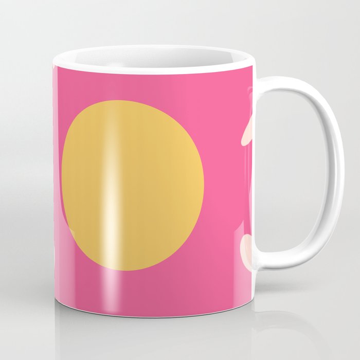 Happy Flower 60s Retro Vibe Hot Pink Orange Yellow Blush Coffee Mug Gallery Image 1