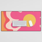 Happy Flower 60s Retro Vibe Hot Pink Orange Yellow Blush Desk Mat Gallery Image 1