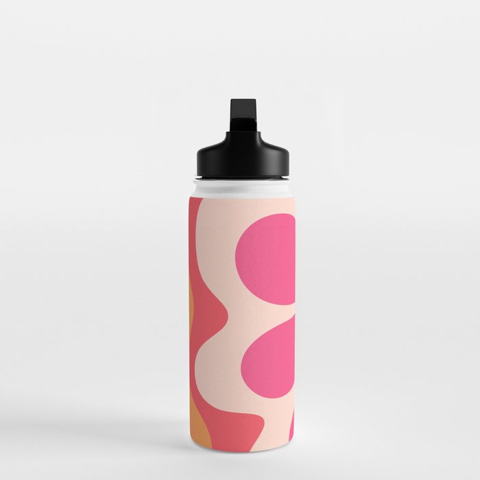 Happy Flower 60s Retro Vibe Hot Pink Orange Yellow Blush Water Bottle Gallery Image 3