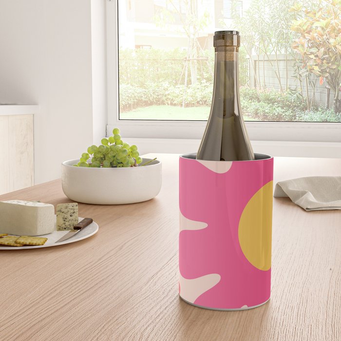 Happy Flower 60s Retro Vibe Hot Pink Orange Yellow Blush Wine Chiller Gallery Image 4