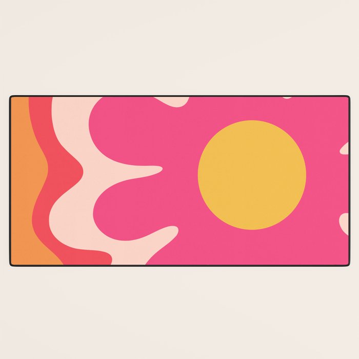 Happy Flower 60s Retro Vibe Hot Pink Orange Yellow Blush Desk Mat Gallery Image 3