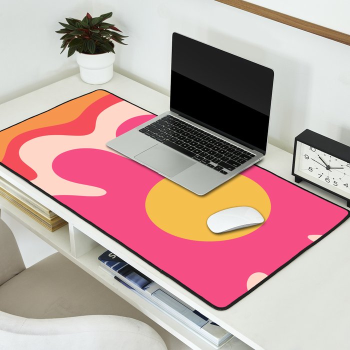 Happy Flower 60s Retro Vibe Hot Pink Orange Yellow Blush Desk Mat Gallery Image 2