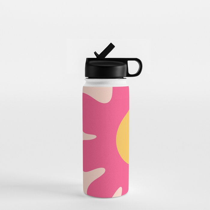 Happy Flower 60s Retro Vibe Hot Pink Orange Yellow Blush Water Bottle Gallery Image 1