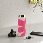 Happy Flower 60s Retro Vibe Hot Pink Orange Yellow Blush Water Bottle Gallery Image 4