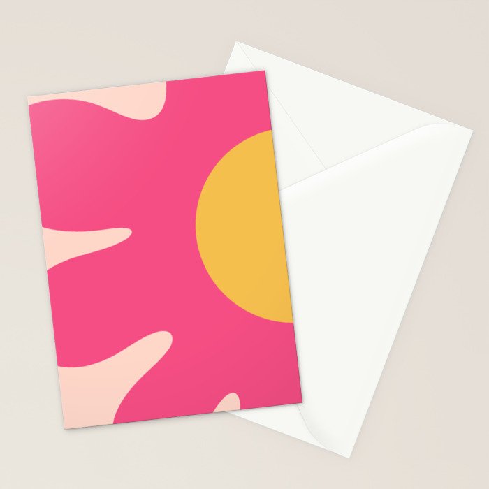 Happy Flower 60s Retro Vibe Hot Pink Orange Yellow Blush Stationery Card Gallery Image 2
