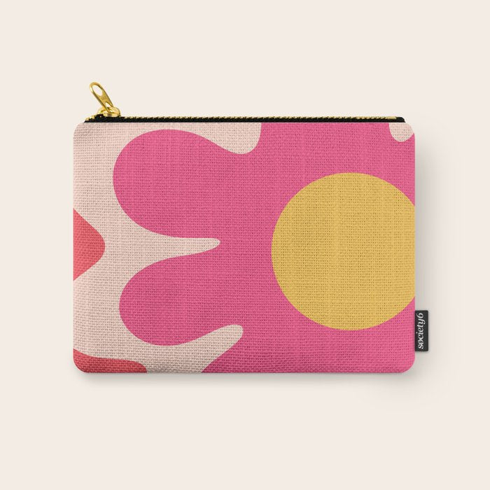 Happy Flower 60s Retro Vibe Hot Pink Orange Yellow Blush Carry All Pouch Gallery Image 1