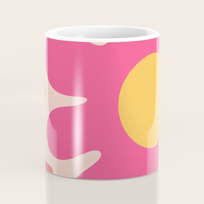 Happy Flower 60s Retro Vibe Hot Pink Orange Yellow Blush Coffee Mug Gallery Image 4