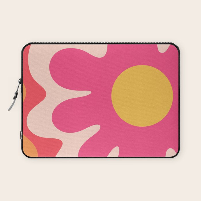 Happy Flower 60s Retro Vibe Hot Pink Orange Yellow Blush Laptop Sleeve Gallery Image 1