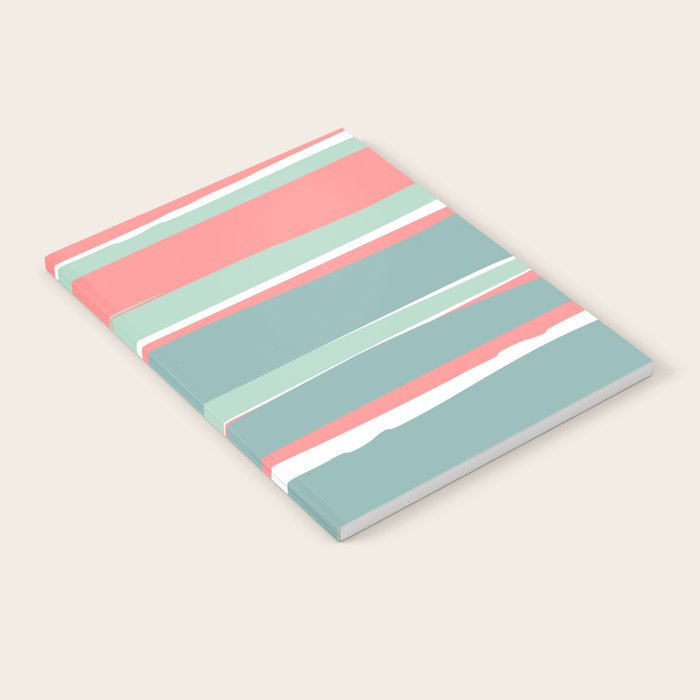 Festive, Abstract, Colorful Stripes, Coral and Teal Green Notebook Gallery Image 1