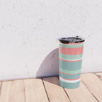 Festive, Abstract, Colorful Stripes, Coral and Teal Green Travel Mug Gallery Image 4