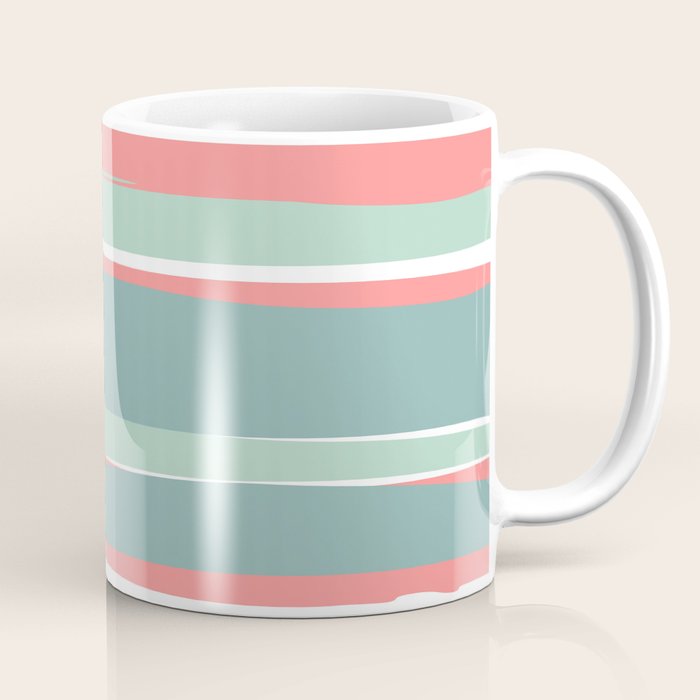 Festive, Abstract, Colorful Stripes, Coral and Teal Green Coffee Mug Gallery Image 1
