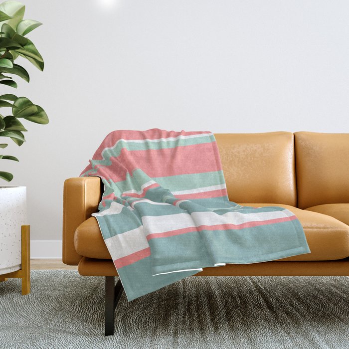 Festive, Abstract, Colorful Stripes, Coral and Teal Green Throw Blanket Gallery Image 1
