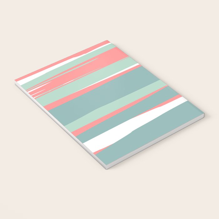 Festive, Abstract, Colorful Stripes, Coral and Teal Green Notebook Gallery Image 3