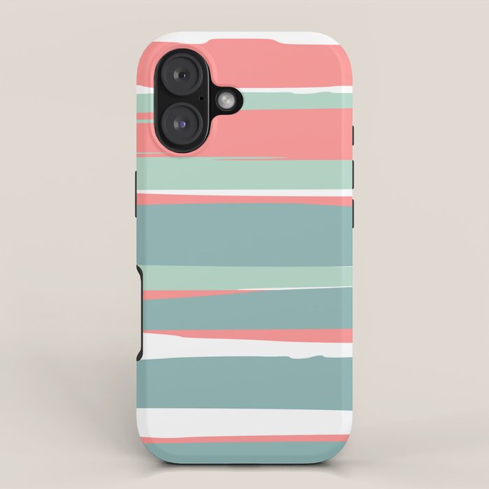 Festive, Abstract, Colorful Stripes, Coral and Teal Green iPhone Case Gallery Image 1