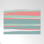 Festive, Abstract, Colorful Stripes, Coral and Teal Green Welcome Mat Gallery Image 1