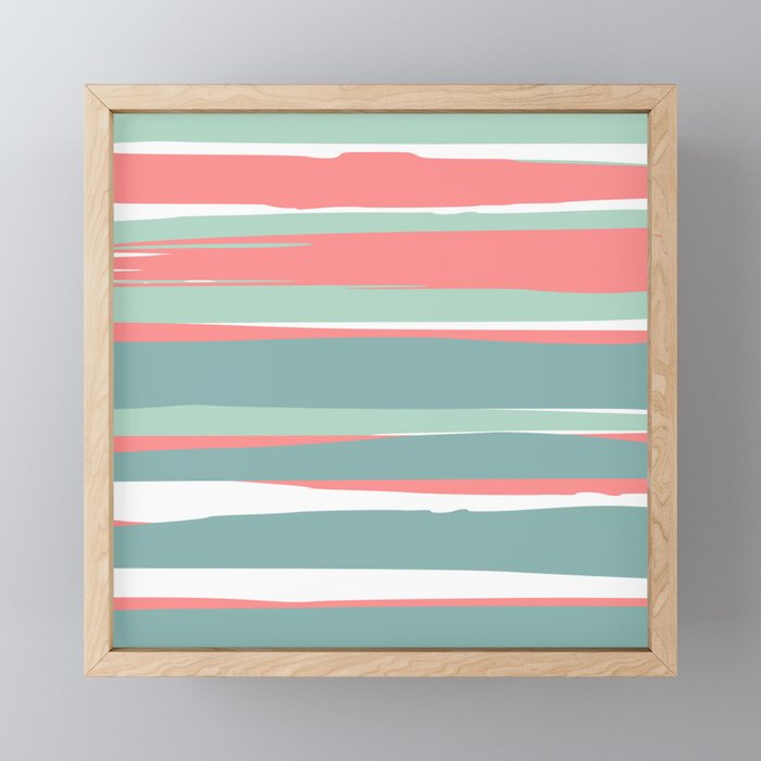 Festive, Abstract, Colorful Stripes, Coral and Teal Green Mini Art Print Gallery Image 1