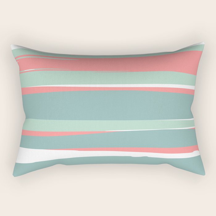 Festive, Abstract, Colorful Stripes, Coral and Teal Green Rectangular Pillow Gallery Image 1