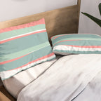 Festive, Abstract, Colorful Stripes, Coral and Teal Green Pillow Sham Gallery Image 2