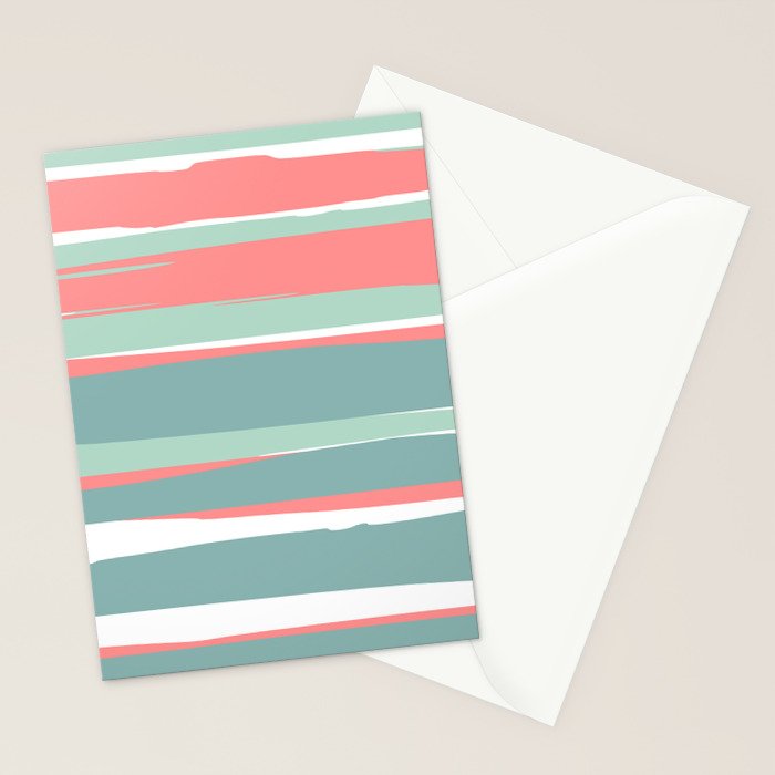 Festive, Abstract, Colorful Stripes, Coral and Teal Green Stationery Card Gallery Image 2