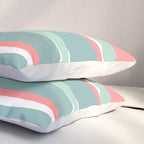 Festive, Abstract, Colorful Stripes, Coral and Teal Green Pillow Sham Gallery Image 3