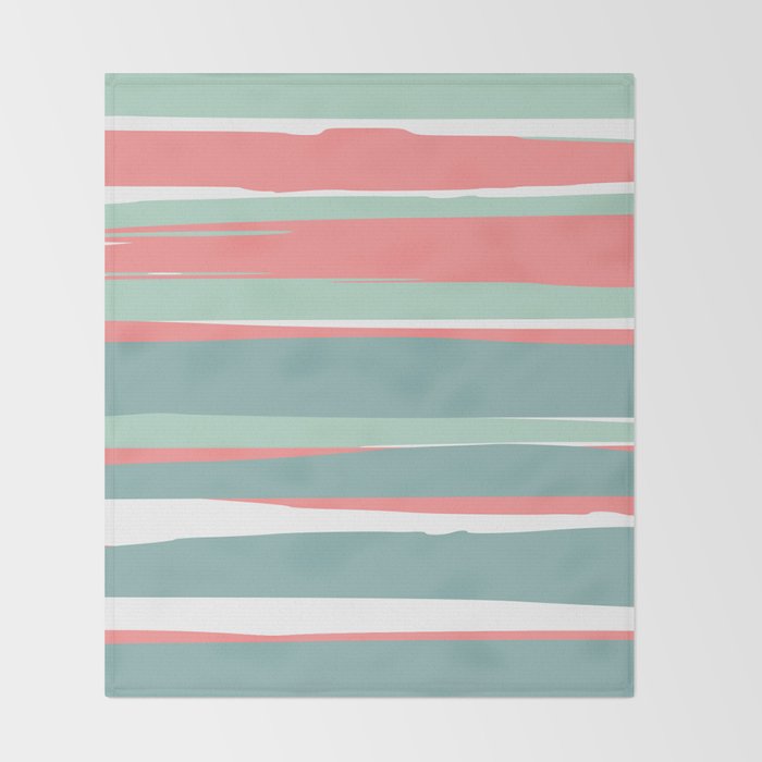 Festive, Abstract, Colorful Stripes, Coral and Teal Green Throw Blanket Gallery Image 2