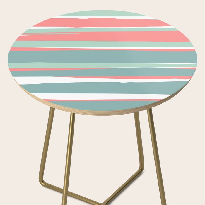 Festive, Abstract, Colorful Stripes, Coral and Teal Green Side Table Gallery Image 2