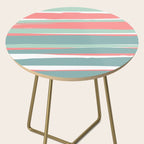 Festive, Abstract, Colorful Stripes, Coral and Teal Green Side Table Gallery Image 2