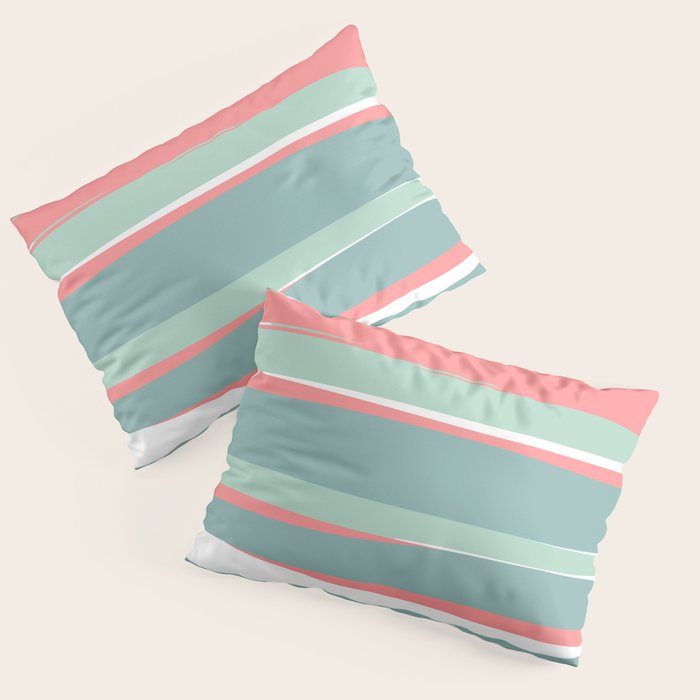 Festive, Abstract, Colorful Stripes, Coral and Teal Green Pillow Sham Gallery Image 3