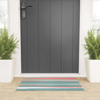 Festive, Abstract, Colorful Stripes, Coral and Teal Green Welcome Mat Gallery Image 3