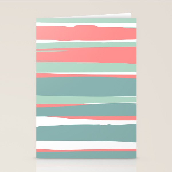 Festive, Abstract, Colorful Stripes, Coral and Teal Green Stationery Card Gallery Image 1