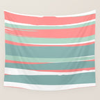 Festive, Abstract, Colorful Stripes, Coral and Teal Green Wall Tapestry Gallery Image 4