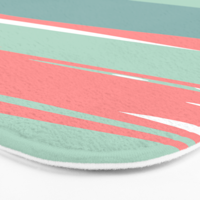 Festive, Abstract, Colorful Stripes, Coral and Teal Green Bath Mat Gallery Image 3