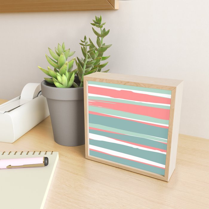 Festive, Abstract, Colorful Stripes, Coral and Teal Green Mini Art Print Gallery Image 2