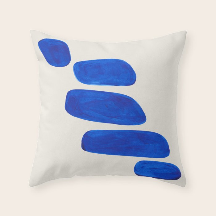 Minimalist Modern Mid Century Colorful Abstract Shapes Phthalo Blue Native Pebbles Stacked Throw Pillow Gallery Image 1