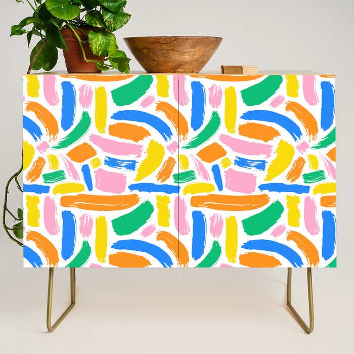 Colorful abstract brush stroke art pattern Credenza Gallery Image 1
