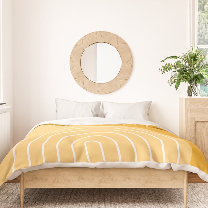 Geometric Lines Rainbow Abstract 11 in Mustard Yellow Gold Duvet Cover Gallery Image 3